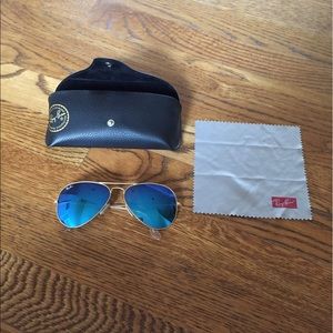 Authentic ray ban aviators with blue flash lens